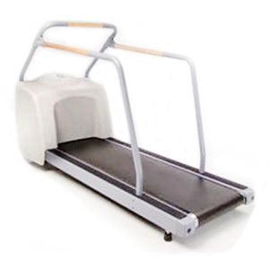 An electric treadmill with an attached seat for use by individuals who require assistance while walking or running.